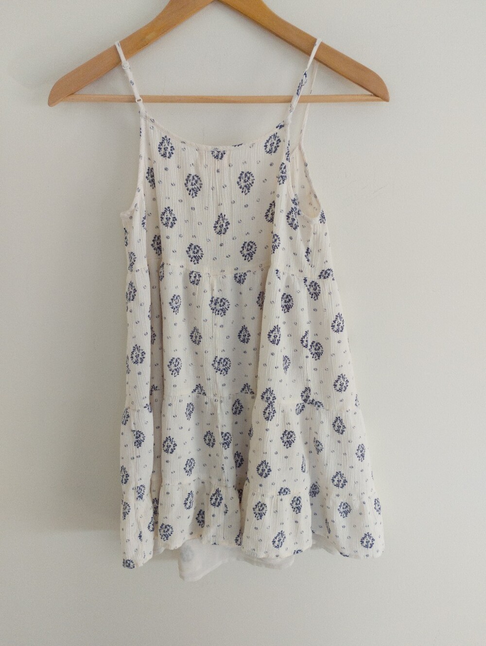 LA Hearts Blue Floral Tiered Babydoll Cami Mini Dress Small Boho